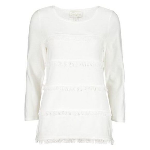 Pappagallo White Tiered-Fringe 100% Cotton Pullover Sweater size L - Picture 1 of 9